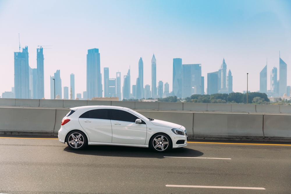 white car Dubai road